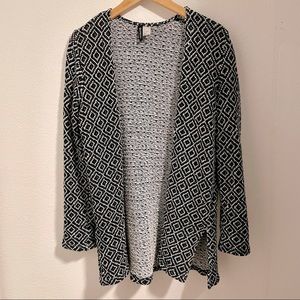 H&M Black and White Unique Diamond Print Long Cardigan